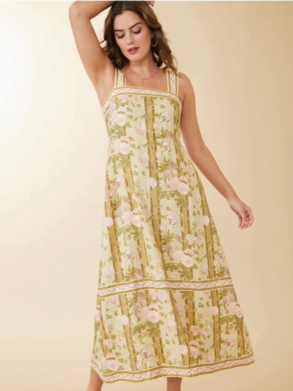 SPARTINA 449 Cleona Midi Dress In Calm Waters Bouquet 100% Linen Size Small